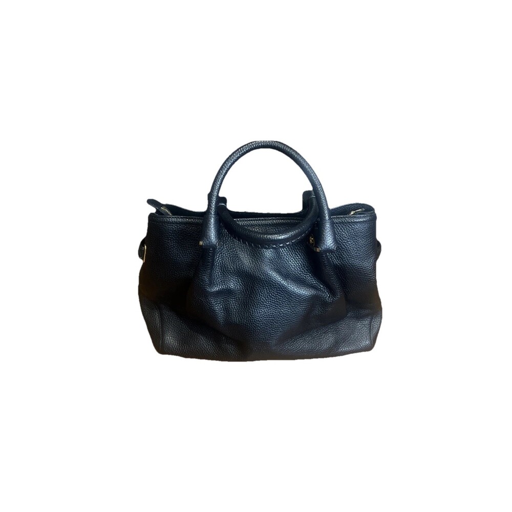 DAKS London Black Pebbled Leather Satchel Bag Gold Hardware Braided Detail - Picture 2 of 16
